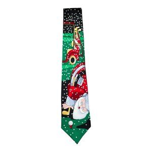 Noel Santa Golf Tie Christmas Holiday Novelty Snow Scene 100% Silk